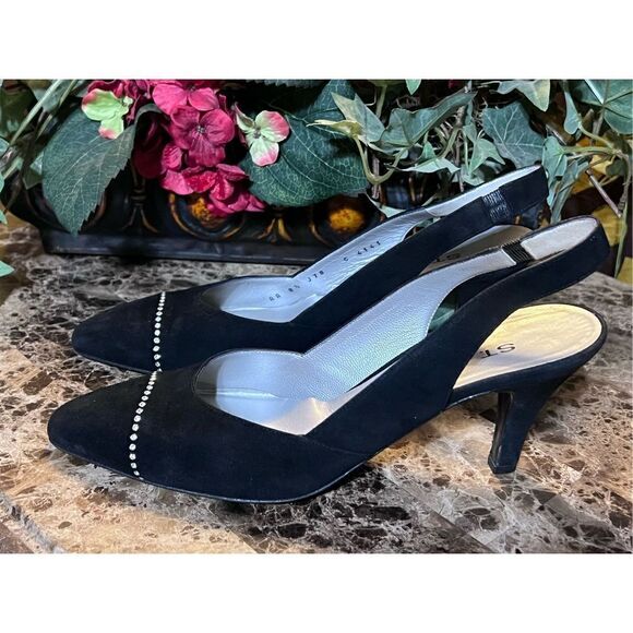 ST. JOHN Suede Vintage Slingback with Rhinestone Size 8.5 - Picture 3 of 5